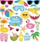 25Pcs Hello Summer Pool Photo Booth Props with Stick, Tropical Beach Vacation Selfie Props, Flamingo Hawaiian Luau Birthday Party Supplies, End of School Theme Backdrop Decorations